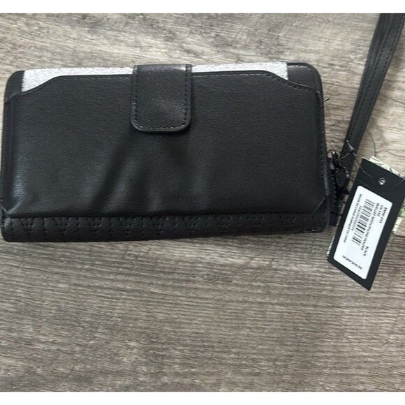 NWT Badgley Mischka Wallet With Phone Pocket Black Vegan Leather Wristlet Long - Picture 4 of 6